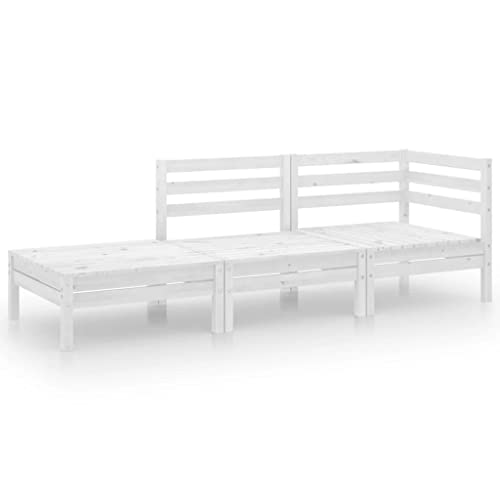3 Piece Patio Lounge Set,Outdoor Patio Furniture Set All Weather Outdoor Sectional Sofas Wooden Conversation Set for Balcony White Solid Pinewood