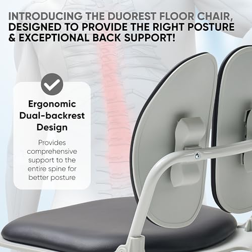 Duorest 【Dual-Backrests Ergonomic Floor Chair with Back Support - Meditation Chair, Floor Gaming Chair, Reading Chair, Floor Chairs for Adults, Foldable Chair (Black Leather)