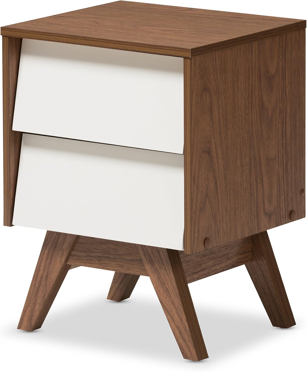 Baxton Studio Nightstands, 2-Drawer Storage Nightstand, White/Walnut Brown