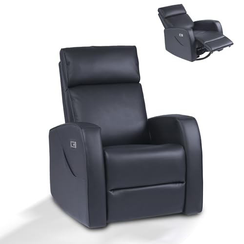 Power Recliner Chair for Adults,360° Swivel Rocker Recliner with USB Ports, Side Pockets,Rocking Chair for Nursery/Living Rooms/Home Theaters/Game Rooms(Faux Leather-Light Gray)