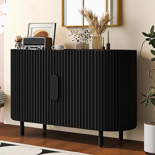 Curved Design Light Luxury Sideboard Cabinet with Adjustable Shelves,Modern Buffet Storage CabinetSuitable for Living Room,Study,Entrance(Blue)