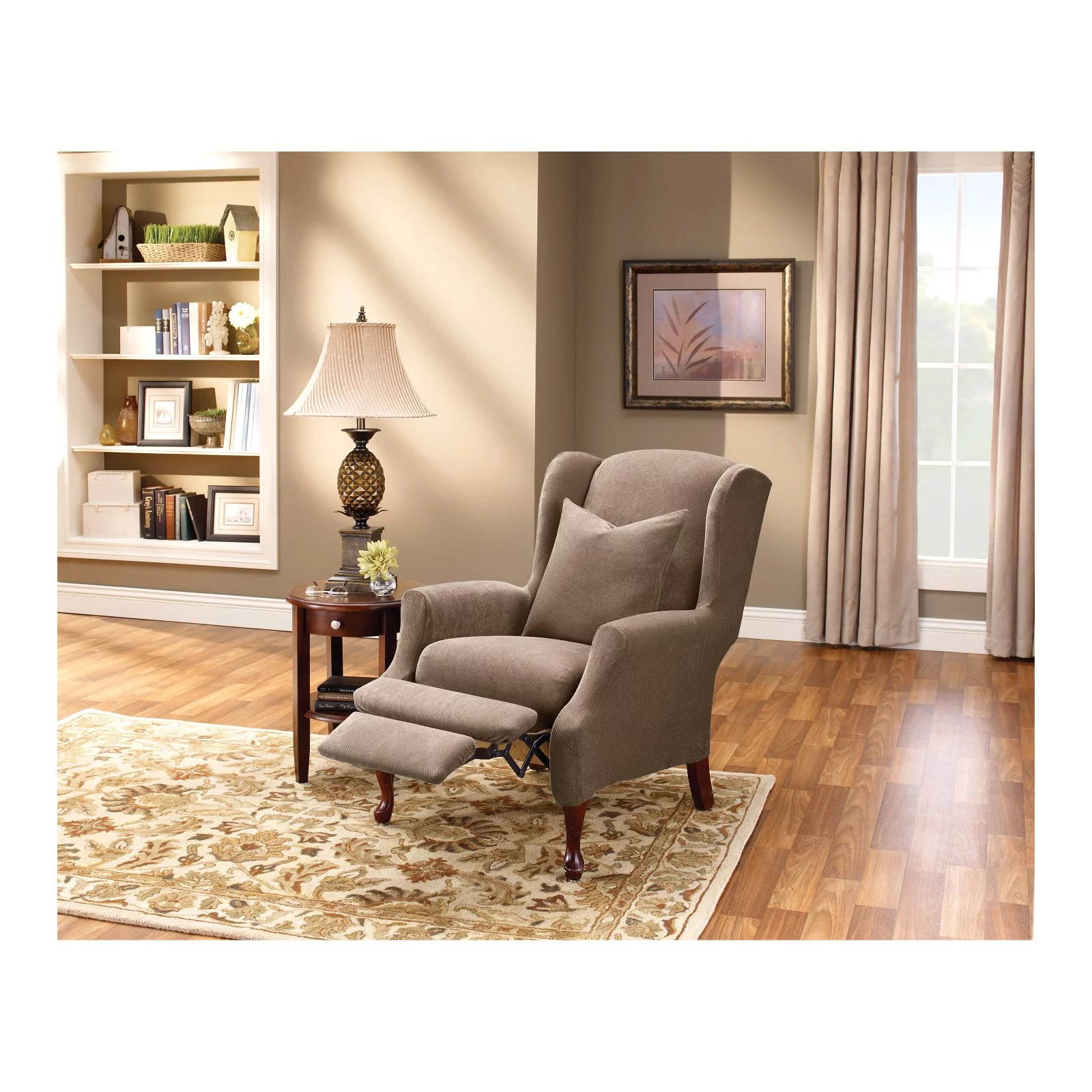 SureFit Stretch Pique Wing Recliner Cover, Two-Piece Wing Recliner Chair Covers, Taupe