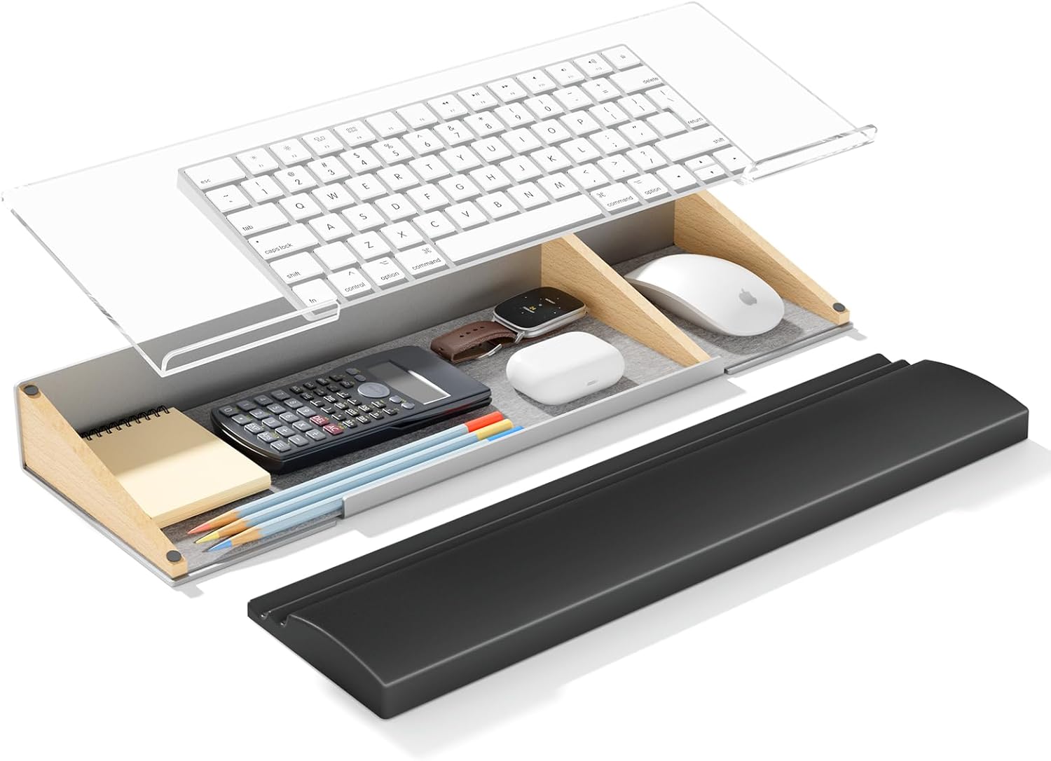 UPERGO 3 in 1 Keyboard Stand with Wrist Rest and Storage Tray, Desk Organizer with Pen Holder, Desk Accessories Set