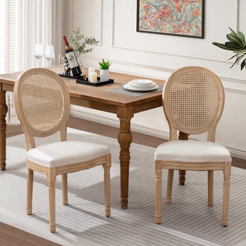 SoarFlash French Dining Chairs Set of 6, Vantage Dining Chair with Round Back, Farmhouse Country PU Leather Dining Chair for Kitchen,Bedroom,Brown
