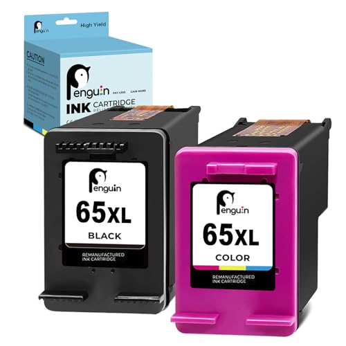 Penguin 65XL Ink Cartridges for HP 65 XL for Printers DeskJet 2600 2622 2624 2636 3700 3722 3750 3752 3755 3772 2652 2680 envy 5055 5052 5010 Replacement High Yield hp65 Black/Tri-color Combo Pack