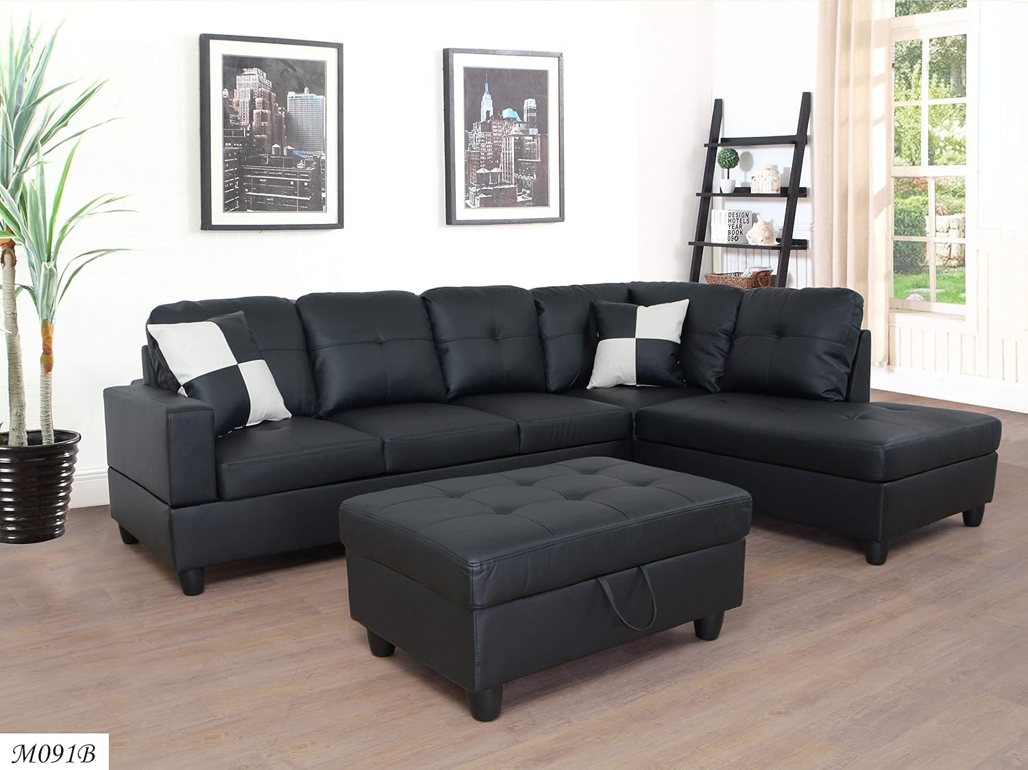 MEGA Furnishing 3 Piece Sectional Sofa with Right Chaise Lounge Chair/Ottoman with Hidden Storage