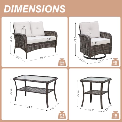 COOS BAY 3-Piece Outdoor Wicker Swivel Rocker Chair Bistro Set - 2 PE Rattan Swivel Rocking Chairs with Side Table for Patio, Lawn, Deck, Backyard