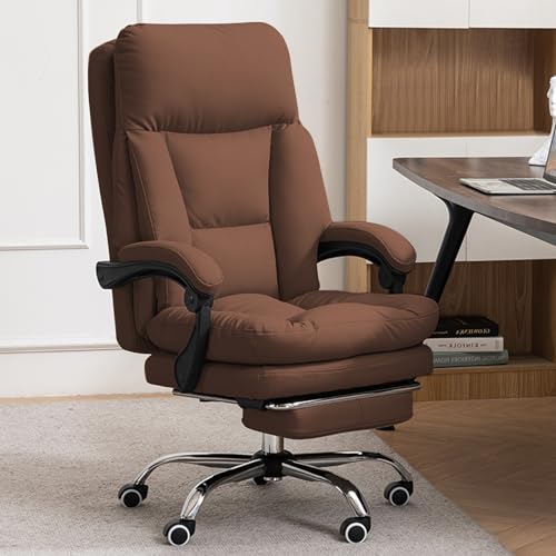 Comfortable Office Chair Ergonomic High Back Desk Chair Computer Gaming Chairs Soft PU Leather Lumbar Support Big and Tall Executive Office Chair with Footrest, Beige