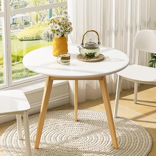 Round Dining Table for 2-4 Person - Mid Century Modern Coffee Table with Solid Wood Stable Triangle Legs Small Kitchen Table for Small Space Eating Table (White, 23.6