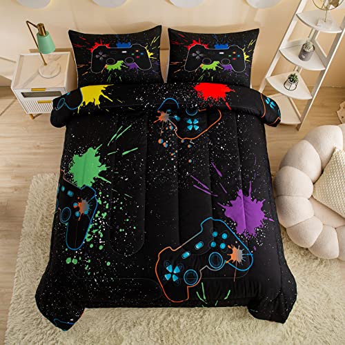 Gamer Bedding Sets for Boys, Twin Size Comforter Sets for Boys, Teenage Boy Bedding Sets for Gamer Bedroom Decor(1 Comforter +1 Pillowcases)