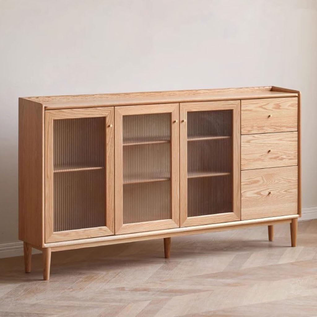 Sideboard Cabinet Solid Wood Sideboard Small Apartment Cabinet Ultra,Thin Kitchen Storage Cabinet Oak Tea Cabinet Log Side Cabinet Buffet Cabinet with Storage,