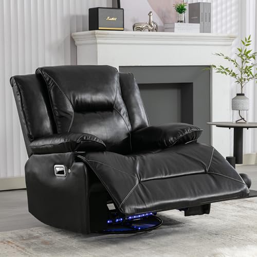 Merax Home Theater Recliner Manual Chair Two Built-in Cup Holders for Living Room, Bedroom, 3 Seater+360° Swivel+LED Light Strip, Grey