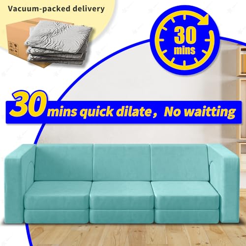 wanan Kids Couch 12PCS, Modular Kids Play Couch for Playroom Bedroom, 12 in 1 Multifunctional Kids Sofa for Playing, Creativing, Sleeping, Indoor Toddler Couch for Boys and Girls (Ice-snow Blue)