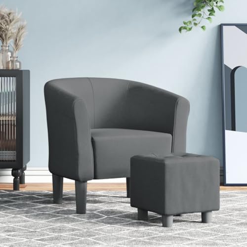 Tub Chair with Footstool Dark Gray Fabric,Modern Tub Chair with Footstool Comfortable Upholstered Accent Chair for Living Room, Guest Room and Office Living Room Armchairs, Recliners & Sleeper Chairs