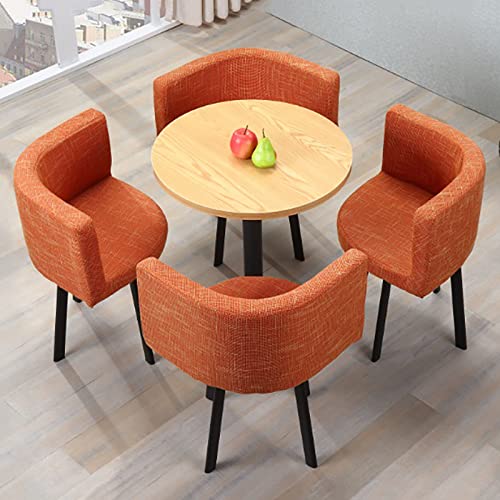 Marble Texture Round Dining Table Set Space Saving Round Dining Table Set 4 Seater Coffee Table Round Table for Dining Room and Kitchen with Recessed Rest, 8, Puleatherfabric