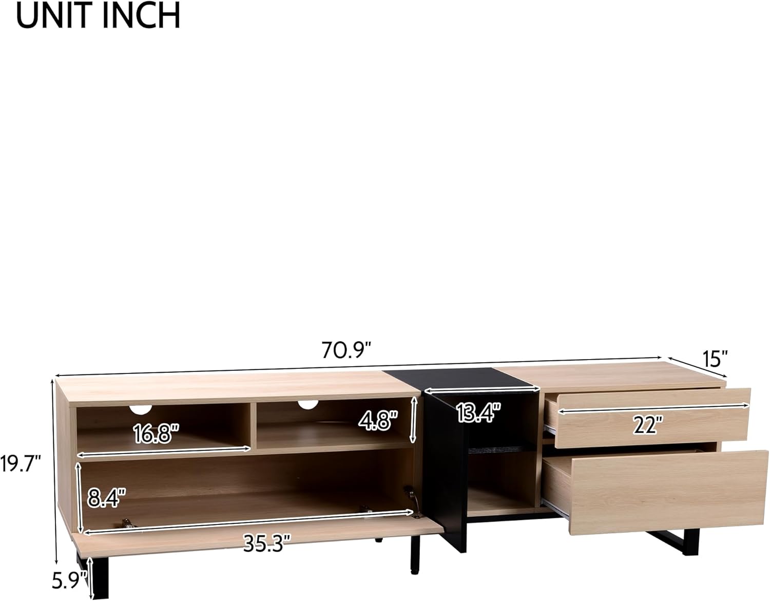 CITYLIGHT High Glossy TV Stand for 80'' TV with Storage, Media Console Table, Entertainment Center with Drop Down Door for Living Room, Bedroom, Home Theatre, Natural