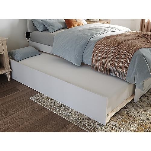 AFI Canyon King Farmhouse Solid Wood Platform Bed with Footboard & Twin XL Trundle, White