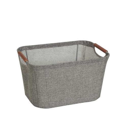 Household Essentials 601 Medium Shelf Basket with Wood Handles | Multi-Purpose Home Storage Bin | Brown Coffee Linen, Medium, Cocoa