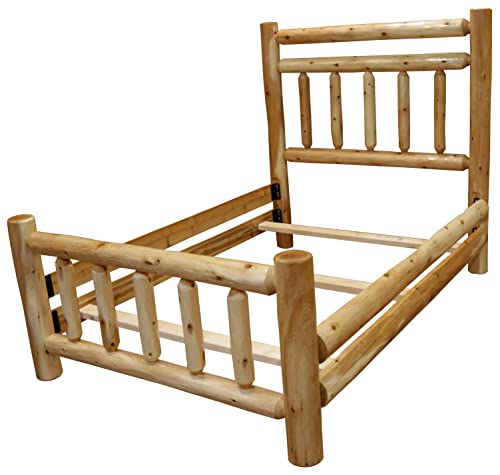 Red Cedar Log King Rustic Bed with Double Headboard Rail