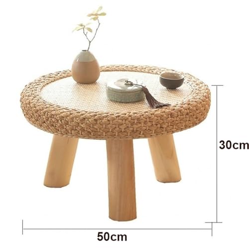 Rattan Round Coffee Table,Small End Table Low Table for Small Spaces,Tatami Table Vintage Tea Table for Living Room Balcony Home Decor,B