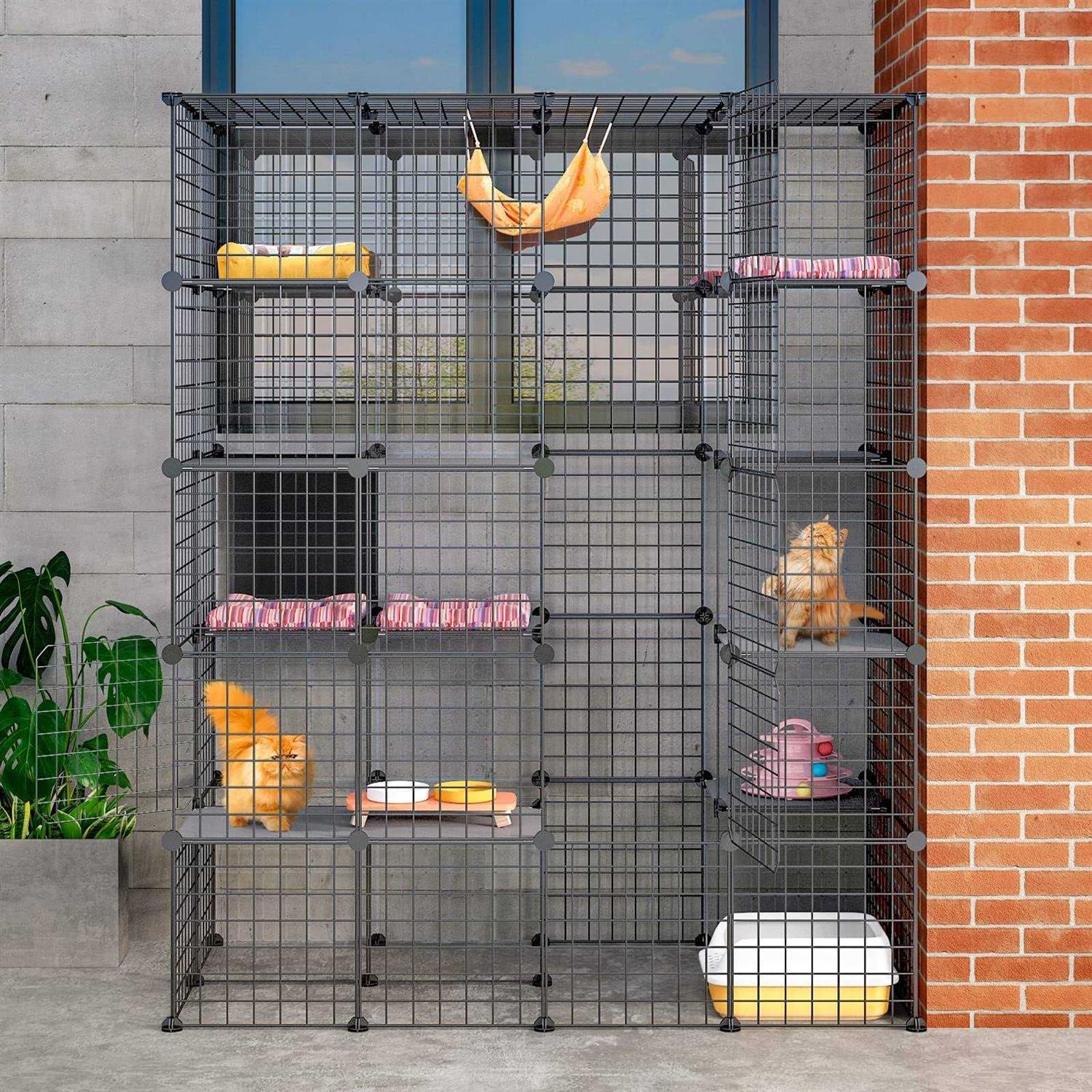 eiiel diy large cat enclosure outdoor cat cage cat house with 6 jumping platforms for play catio with large entrance easy to - Pet Supplies online store