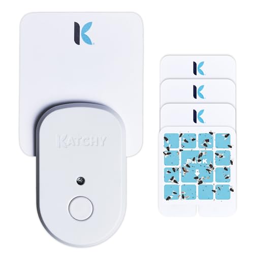 KATCHY Indoor Plug-in Insect Trap - Catcher & Killer for House Flies, Mosquitoes, Fruit Flies, Gnants, and Mosquitos - Chemical-Free, Eco-Friendly, Easy to Clean (1 Pack with 4 Glue Boards)