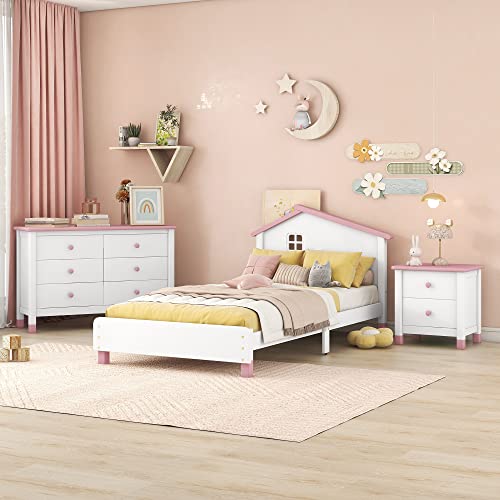 4-Pieces Bedroom Sets, Queen Size Linen Fabric Wood Upholstered Platform Bed with Two Nightstands and Storage Bench for Kids Teens Girls Boys Adults Bedroom Furniture (Gray-03, Queen)