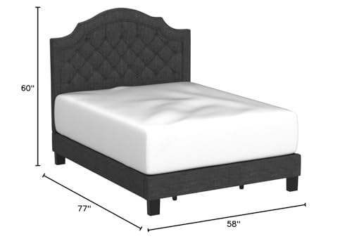 Rosevera Jardin Button Tufted Platform Bed Frame/Fabric Upholstered Bed Frame with Adjustable Headboard/Wood Slat Support, Twin, Sky Gray