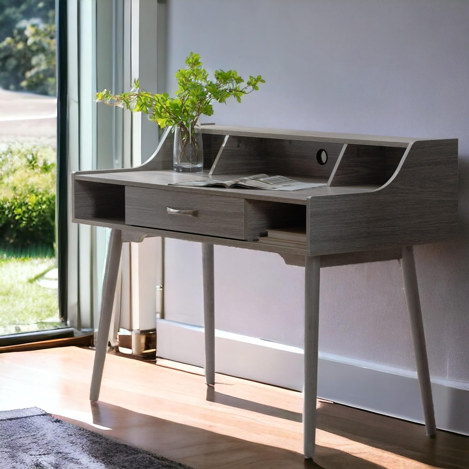 Midcentury Modern Functional Workstation Vintage Desk, Standing Desk with Drawers for Organized Storage, Computer Office Desk with Conveniently Placed Cubbyholes for Home Office