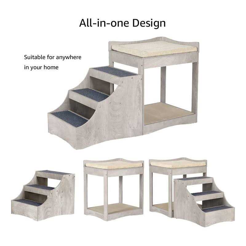 unipaws Pet Bunk Bed with Removable Step for Dogs and Cats, Multi-Level Bed Window Perch Seat Platform with Cushion and Cat Scratch Pad - Pet Supplies online store