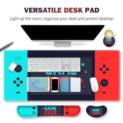 ARTSO Large Gaming Mouse Pad, Keyboard Wrist Rest Pad & Wrist Support Mousepad Set, Stitched Edge, Extended, Non-Slip Base, Memory Foam Desk Mat for Office, Home, Abstract Art Marble
