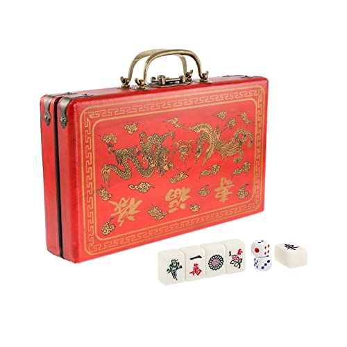 IRONWALLS Chinese Mahjong Mah Jongg Set, Traditional Majong Sets Chinese with 146PCS 0.87” Mini Mahjong Tiles, 2PCS Dot Dice & 6.7” Wooden Carry Case for Travel, Family Gathering, Party