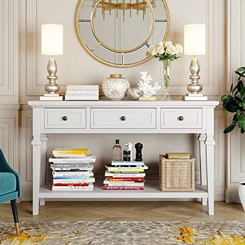 Vintage Entryway Sofa Console Table for with Drawers, Solid Wood Frame w/Storage Shelf for Hallway Farmhouse Living Room Home Kitchen, 50 inch, Navy-1
