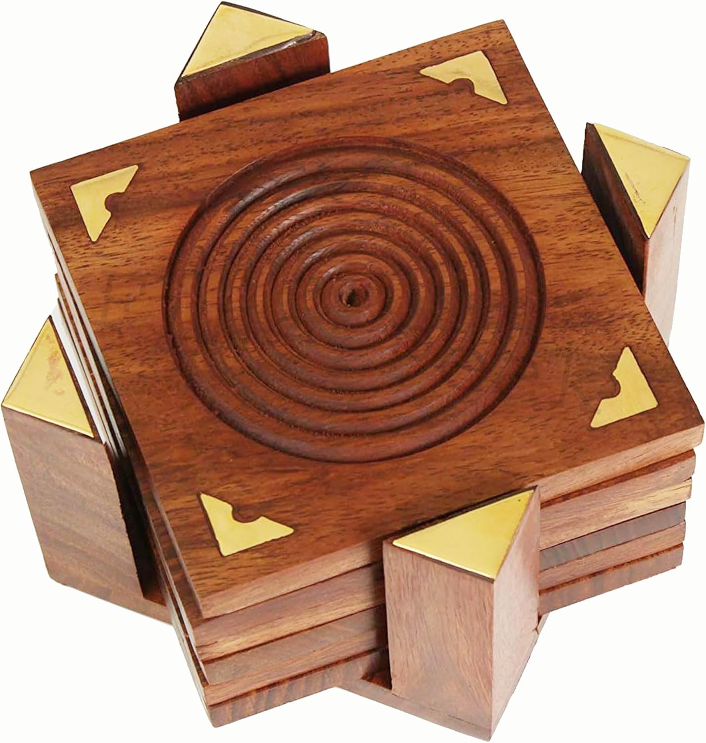 Set of 6 Wooden Bar Drink Coaster Holder for Tea Cups Coffee Mugs and Water Glasses