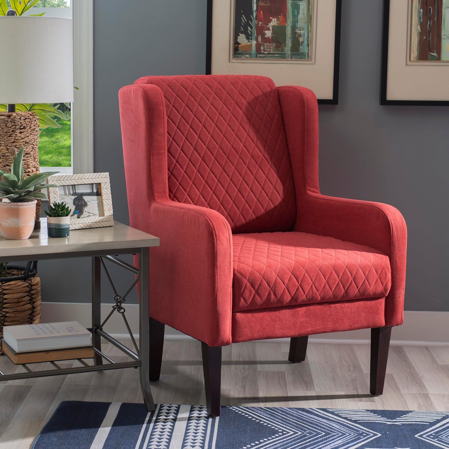 Powell Brick Red Glenn Wingbacked Accent Chair with Quilted Seat