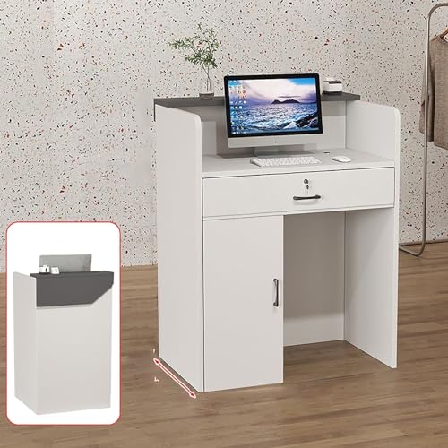 Reception desk standing with drawers, Small office reception desk for Small Spaces modern wooden reception desk with counter, with plenty of storage space, suitable for supermarkets, salons, hotels(Wh