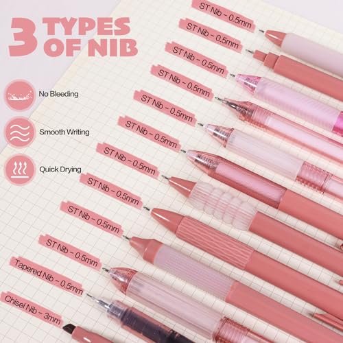 Tetragonal tree- 12Pcs Gel Pens Set, 11Pcs Black Ink Pens and 1Pcs Highlighter, Retractable 0.5mm Fine Point Cute Note Taking Pens for Office School (Navy bluen)