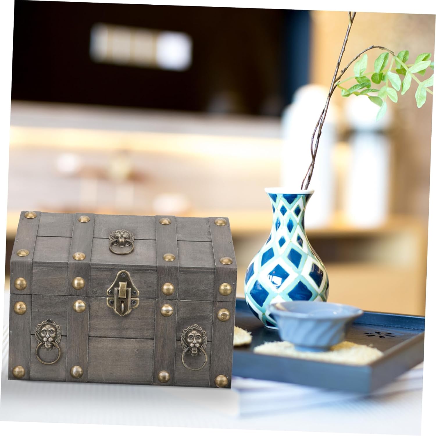 Garneck 2pcs Box small house storage box treasure chest with lock and key keepsake treasure case storage chest jewelry organizer trinket keepsake vintage trunk suitcase wooden pirate