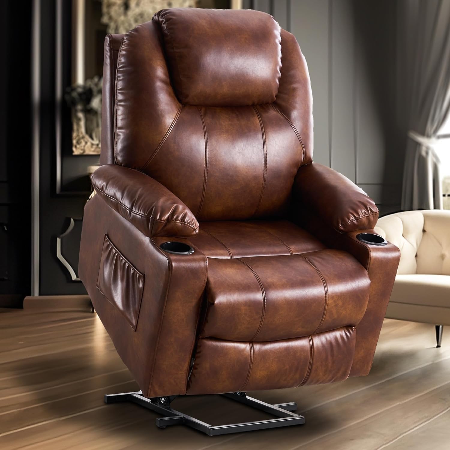 Power Lift Recliner Chair with Massage and Heat for Elderly, Microfiber PU Leather Electric Lift Recliner Chairs for Seniors Home Living Room, Side Pockets,USB Port,Remote Control