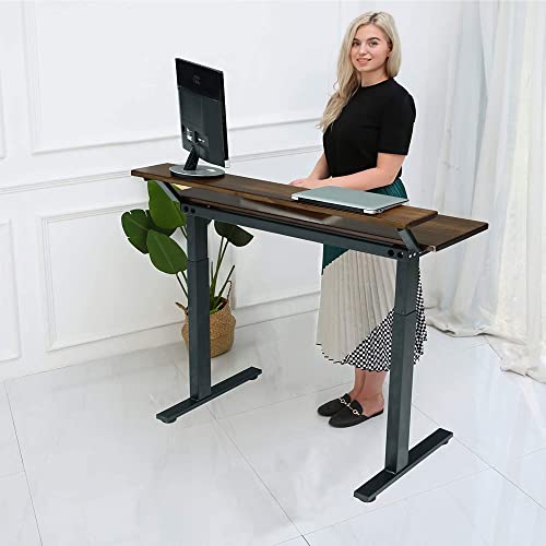 SDADI Adjustable Height 2 Tier Steel Frame Standing Desk, Spacious Desktop Supports 2 Monitors, Steel Frame, Crank Adjust, White Frame, Light Grain Top