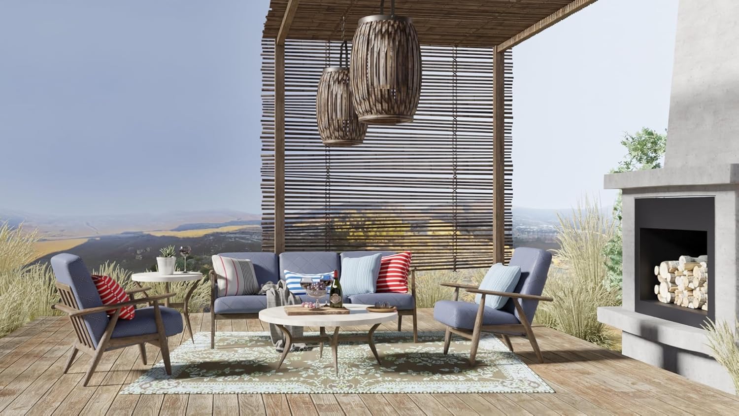 Mad Mats Outdoor Rug, Reversible Plastic Mat for Patio, Deck, Camping, Indoors, Oriental Garland, 4' x 6', Teal/Brown