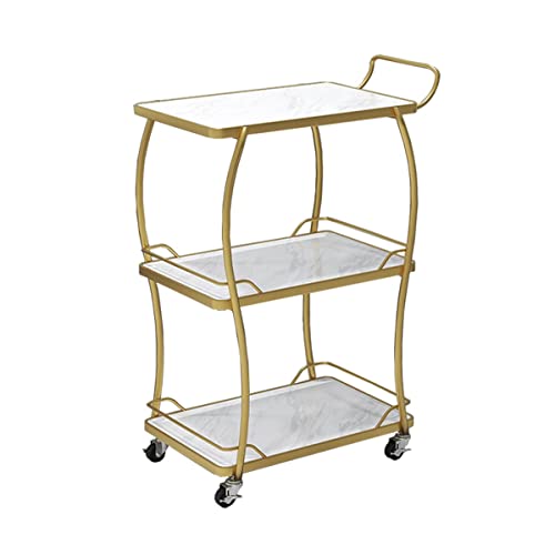3- Tier Home Serving Cart Mobile Bar Cart with Handle and Lockable Wheels,Kitchen Trolley Rolling Utility Cart Ideal for Kitchen Living Room Hotel Club