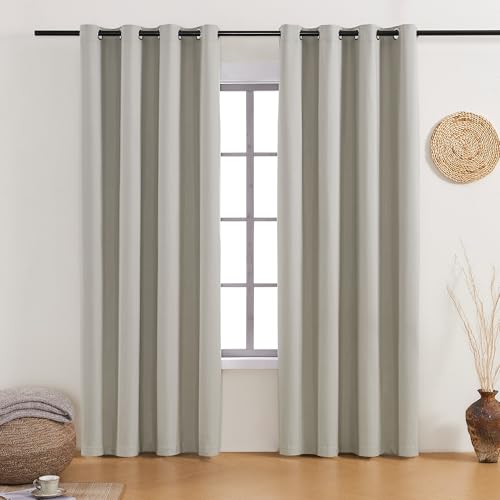 Black Out Curtains 84 Inch Long 2 Panels Set for Living Room, Window Treatment Panels Room Darkening Blackout Drapes Energy Saving Thermal Insulated Grommet 100% Blackout Curtains(52x84in, Gray)