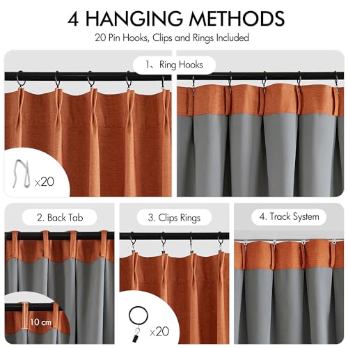 MIULEE 100% Blackout Curtains for Bedroom 84 Inches Long 2 Panels Set-Pinch Pleat/Back Tab/Clip Rings Linen Thermal Insulated Black Out Pleated Light Blocking Window Drapes for Living Room, Light Grey