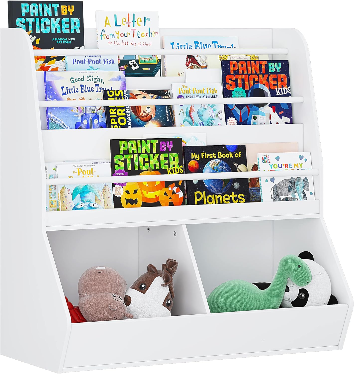 UTEX kids Bookshelf and Toy Storage Cabinet, kids Bookcase Organizer and Cubby, Kids Bookshelf Display Stand, Kids Book Rack for Kids Room, Classroom, Nursery, White