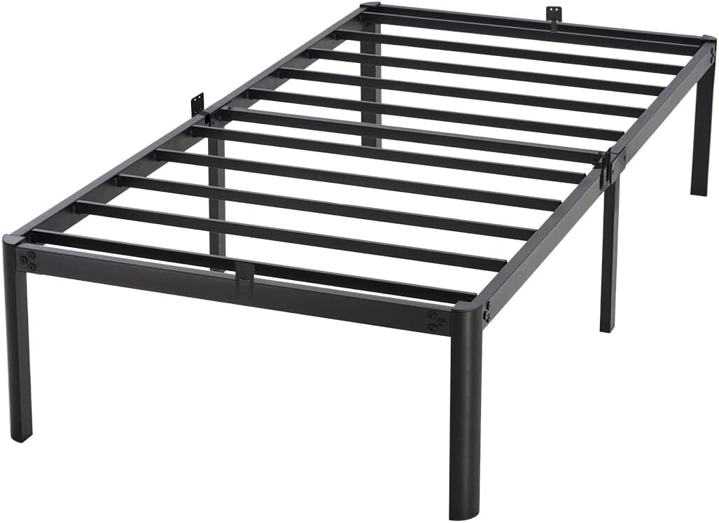 16 Inch Metal Platform Bed Frame with Anti-Collision Round Legs, 3000lbs Heavy Duty Mattress Foundation, Easy Assembly/Silent/Anti-Shake/Non-Slip/No Box Spring Needed, Twin XL