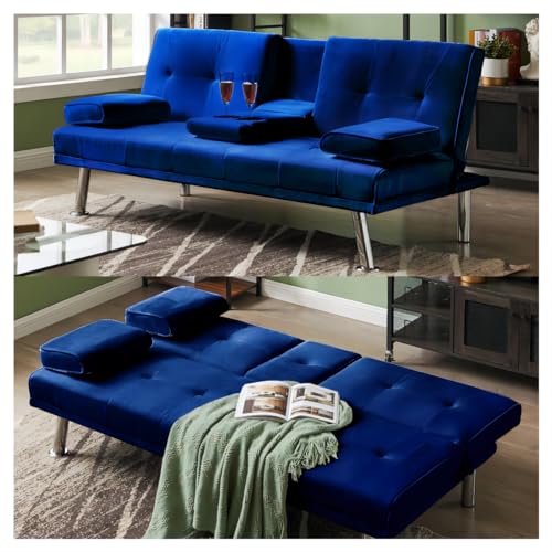 Couch Futon Sofa Bed with 2 Cup Holders, 3-Position Futon Sofa Bed with Cup Holders and Removable Armrests Upgrade Your Guest Room with Our Stylish and Comfortable Futon Sofa Bed,Beige White