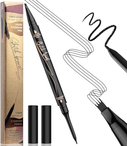 2 in 1 Eyebrow Microblading Pen, 2024 New Microblading Eyebrow Pen Tattoo Pencil 4 Fork Tip, Waterproof Magic Microblading Eyebrow Pencil for Natural Makeup Last All Day (Light Brown)