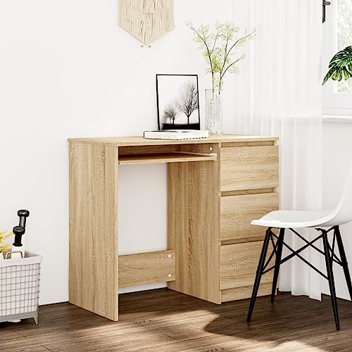 vidaXL Compact Desk with Built-in Storage Drawers– Sonoma Oak Finish Engineered Wood – Scandinavian Style - Perfect for Home Office or Study Room (35.4