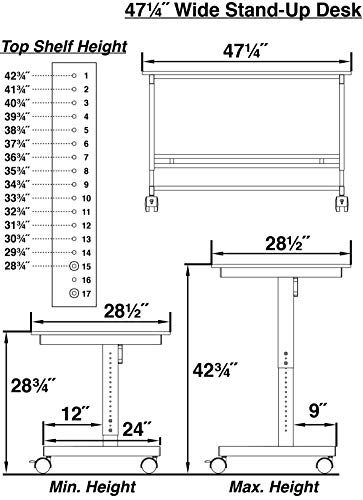 Stand Up Desk Store Rolling Adjustable Height Mobile Standing Desk with Monitor Mount (Silver Frame/Matte Black Top, 48